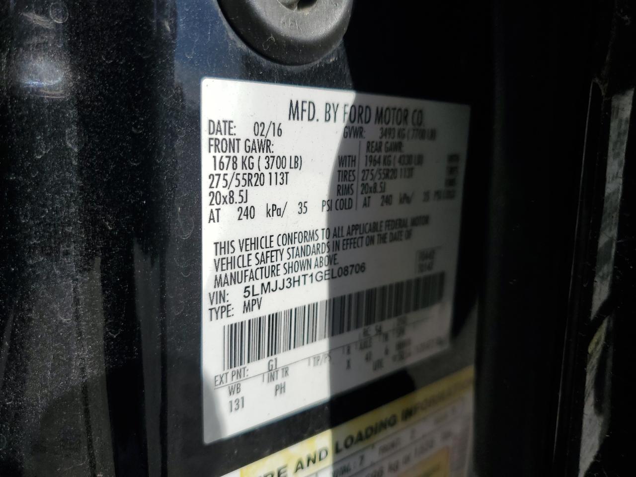 2016 Lincoln Navigator L Select VIN: 5LMJJ3HT1GEL08706 Lot: 93083505