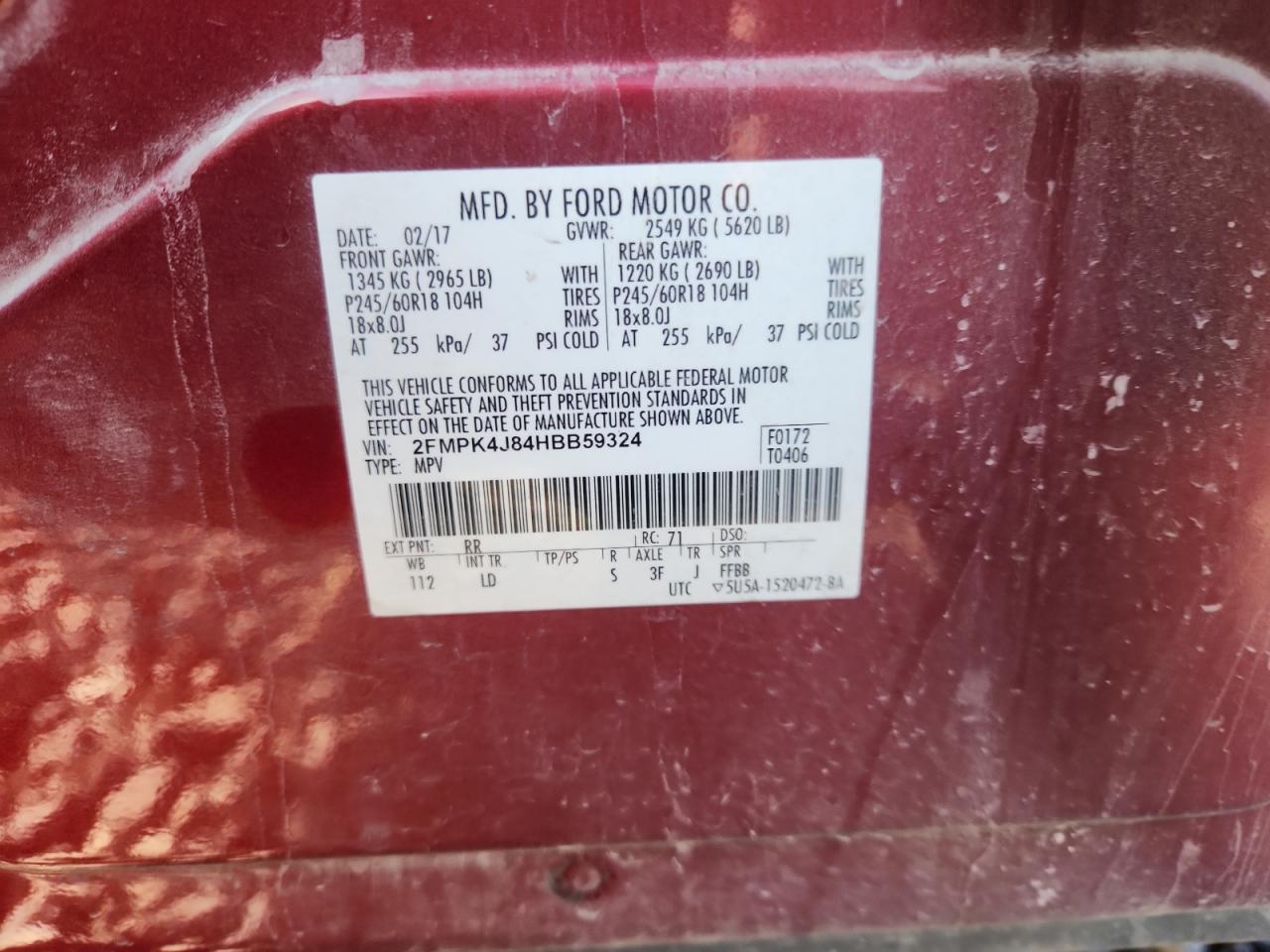 2017 Ford Edge Sel VIN: 2FMPK4J84HBB59324 Lot: 92185525