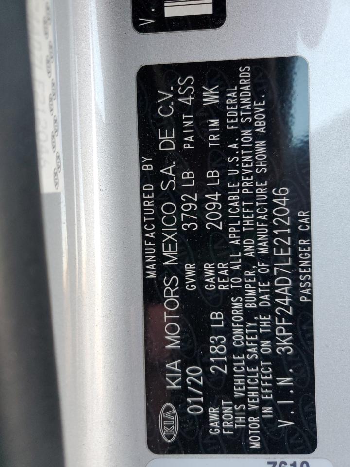 2020 Kia Forte Fe VIN: 3KPF24AD7LE212046 Lot: 92108045