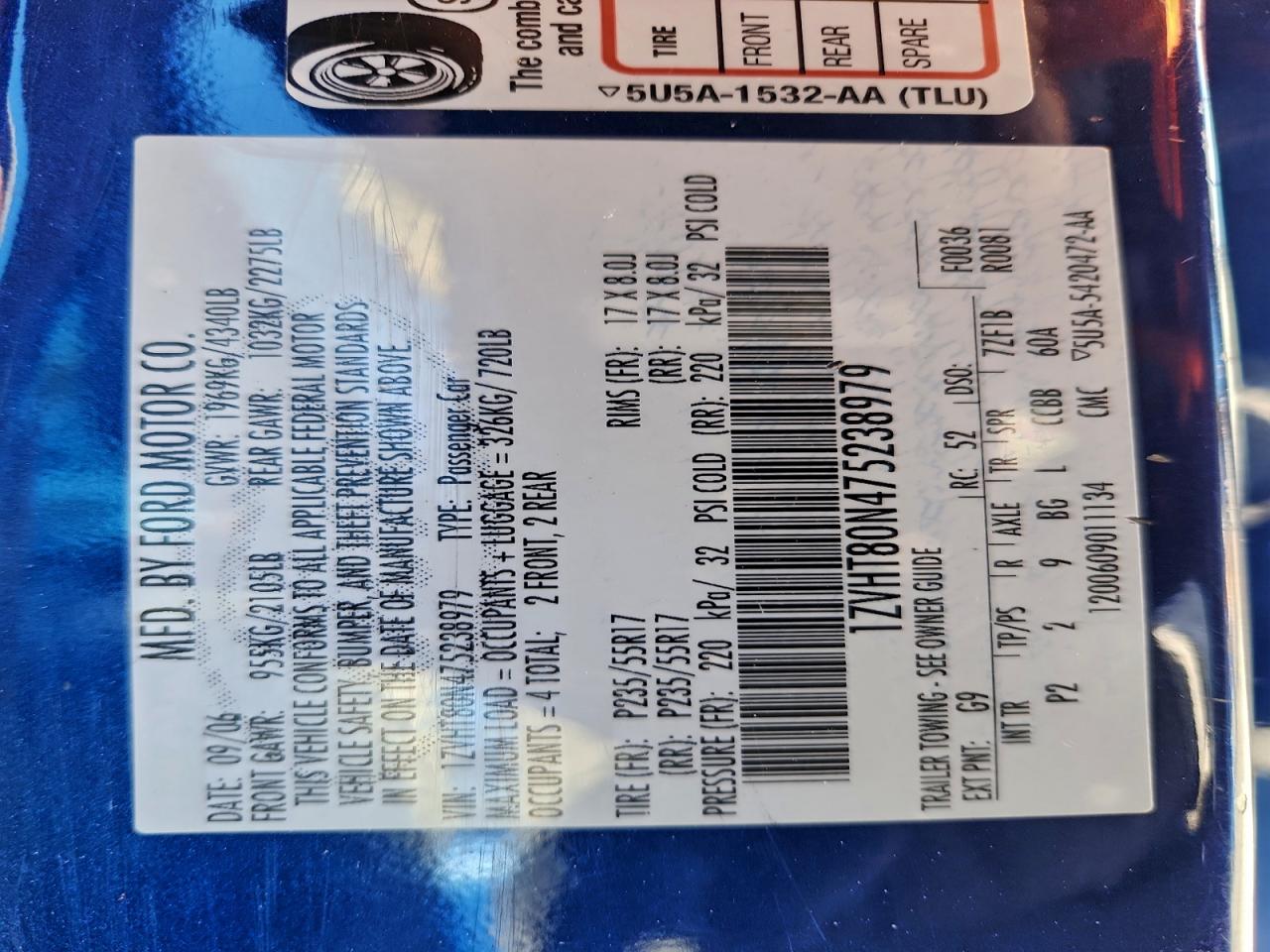 2007 Ford Mustang VIN: 1ZVHT80N475238979 Lot: 93785275