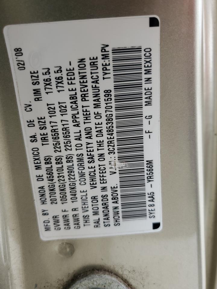 2008 Honda Cr-V Ex VIN: 3CZRE48538G701598 Lot: 90107145