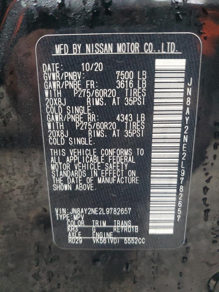 2020 Nissan Armada Platinum VIN: JN8AY2NE2L9782657 Lot: 93077085