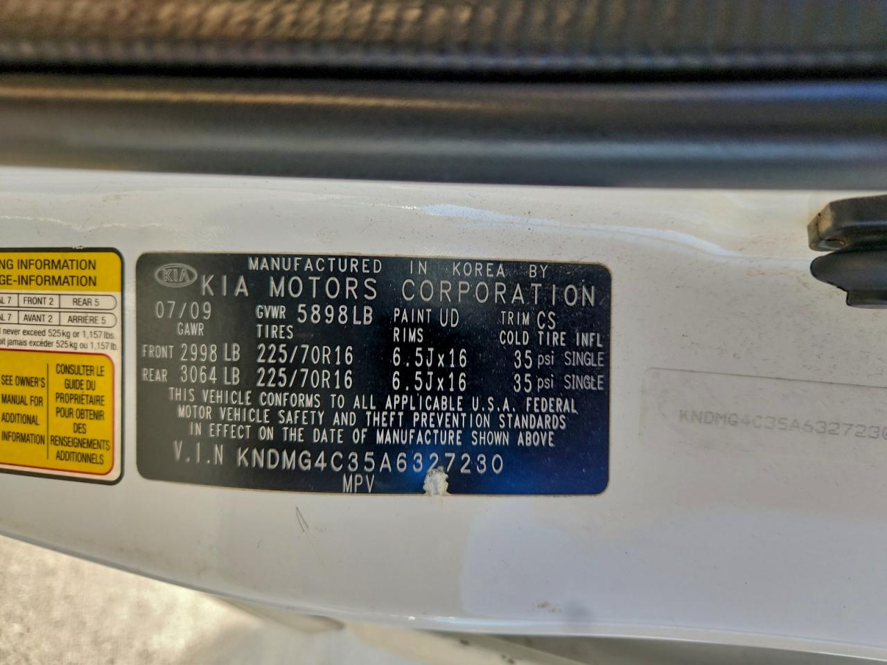 2010 Kia Sedona Lx VIN: KNDMG4C35A6327230 Lot: 94782675