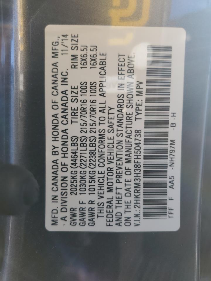 2015 Honda Cr-V Lx VIN: 2HKRM3H38FH504738 Lot: 91828985