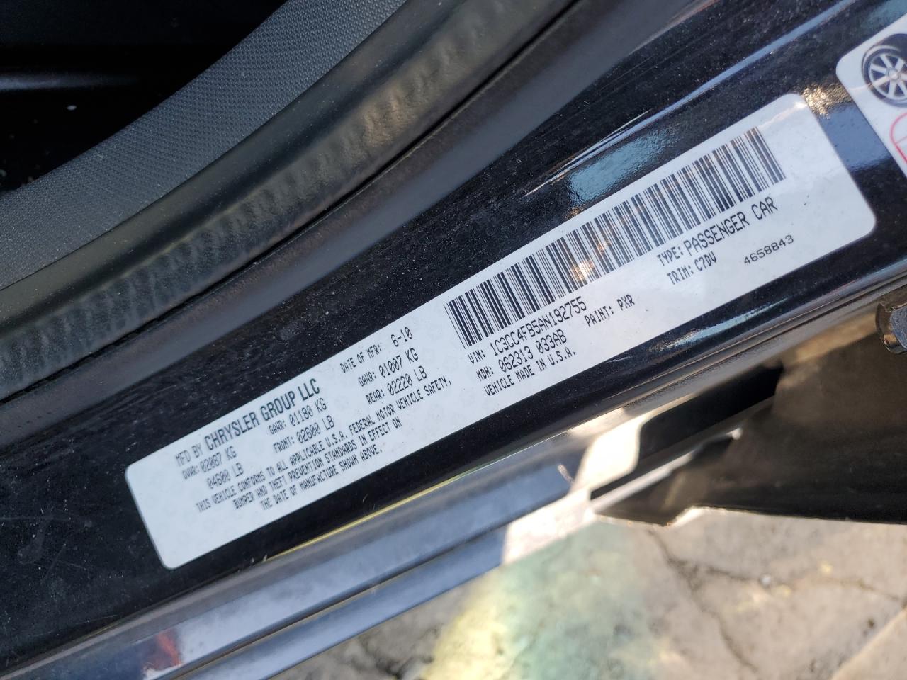 2010 Chrysler Sebring Touring VIN: 1C3CC4FB5AN192755 Lot: 91884205