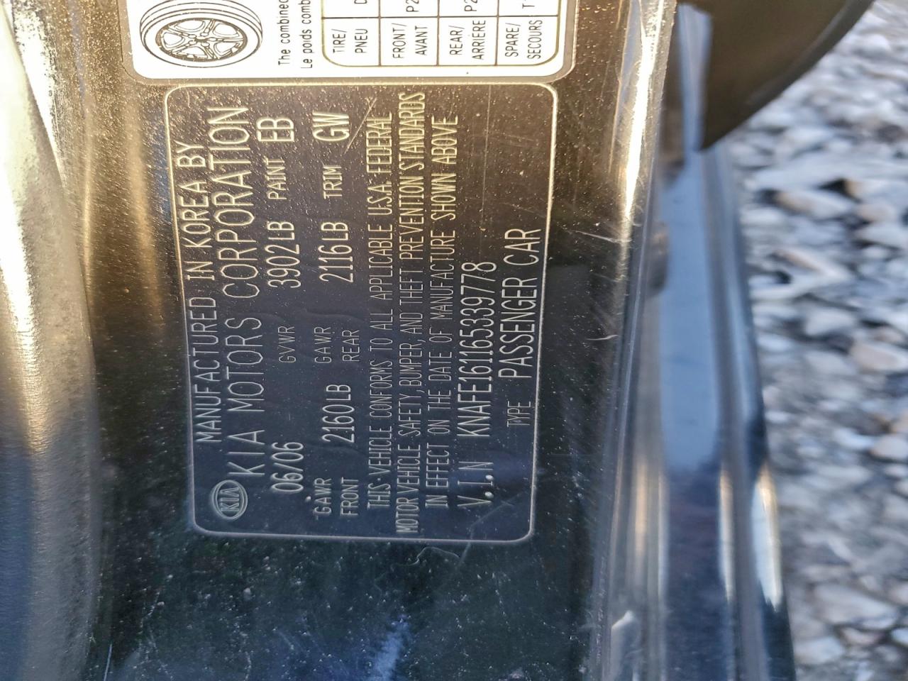 2006 Kia Spectra5 VIN: KNAFE161165339778 Lot: 94552385