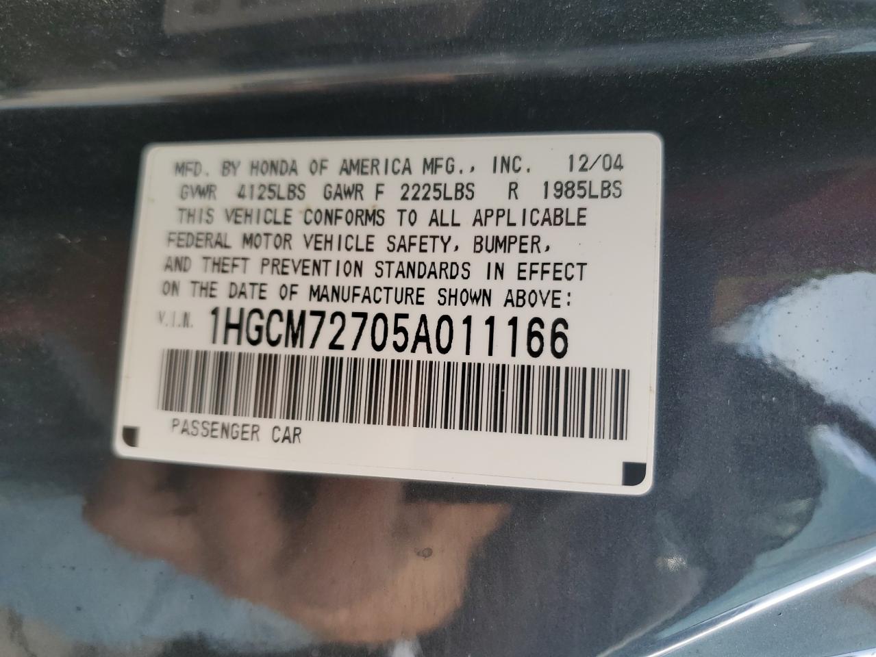 2005 Honda Accord Ex VIN: 1HGCM72705A011166 Lot: 90853655