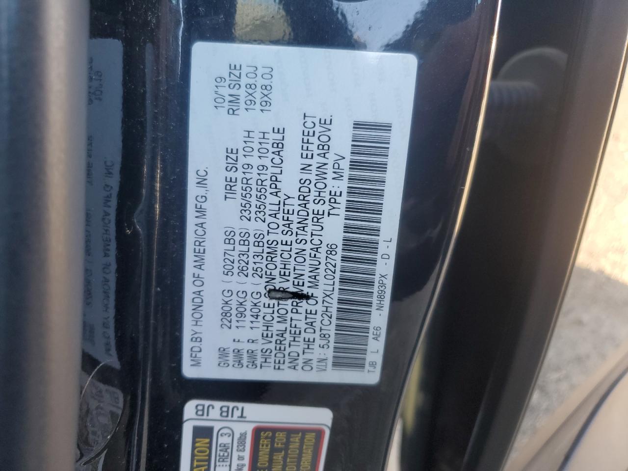 2020 Acura Rdx Advance VIN: 5J8TC2H7XLL022786 Lot: 91236255