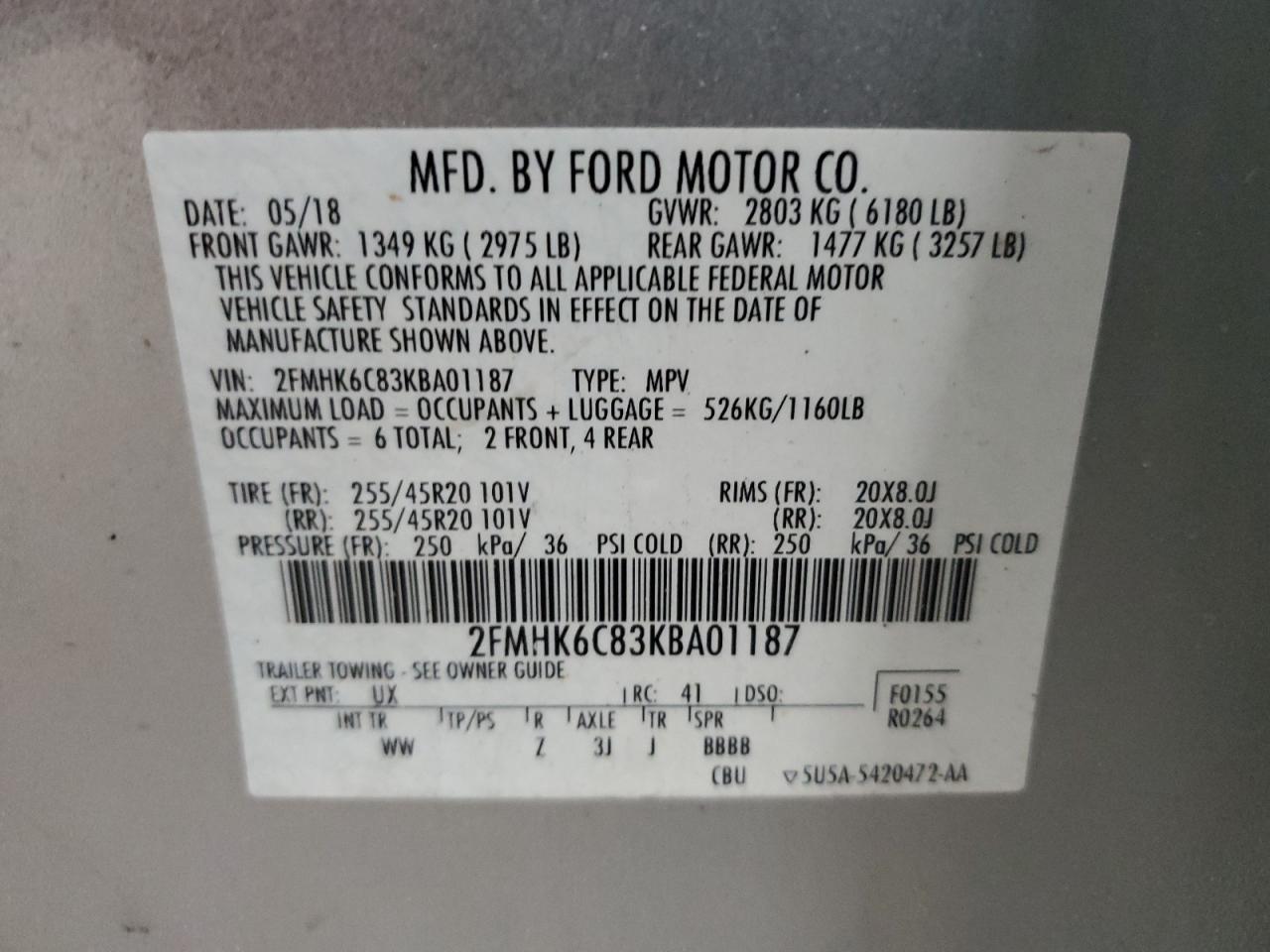 2019 Ford Flex Sel VIN: 2FMHK6C83KBA01187 Lot: 92445335