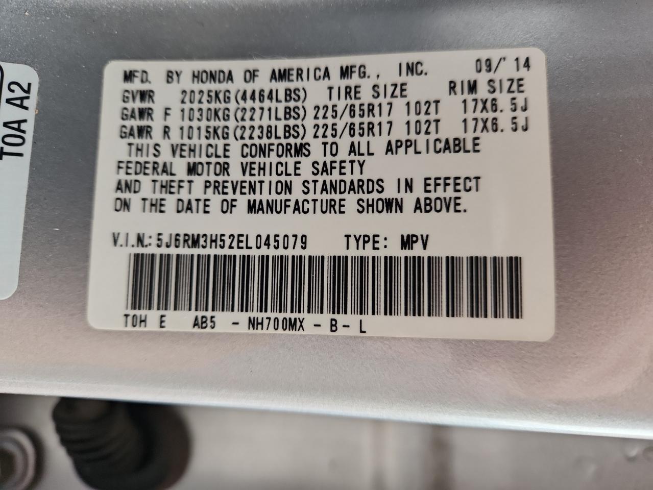 2014 Honda Cr-V Ex VIN: 5J6RM3H52EL045079 Lot: 93556895