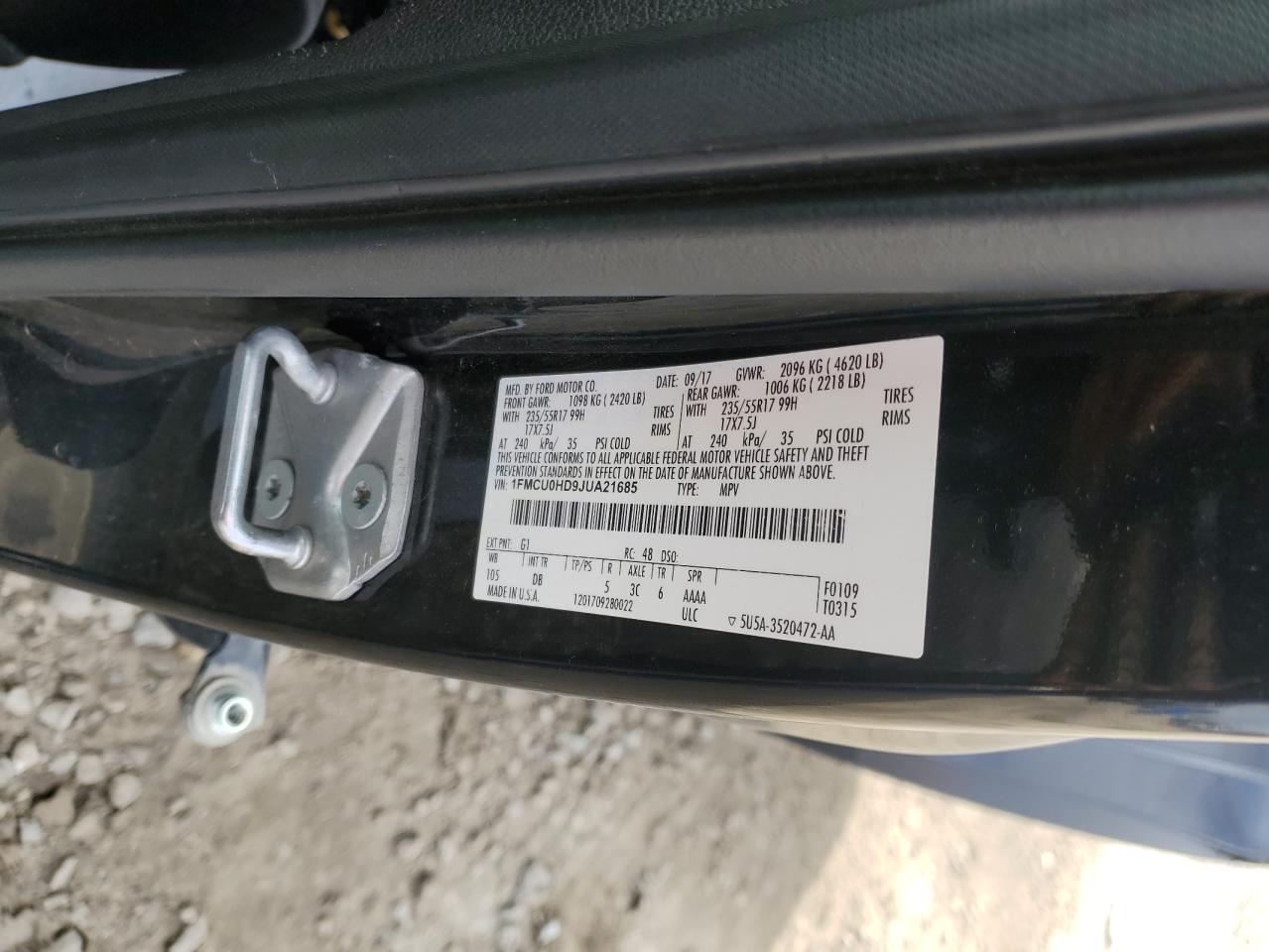 2018 Ford Escape Sel VIN: 1FMCU0HD9JUA21685 Lot: 92493175