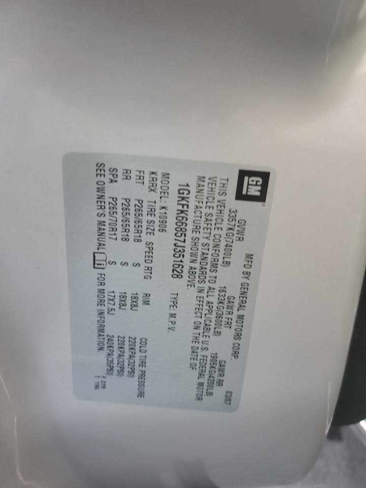 2007 GMC Yukon Xl Denali VIN: 1GKFK66857J351628 Lot: 92283855