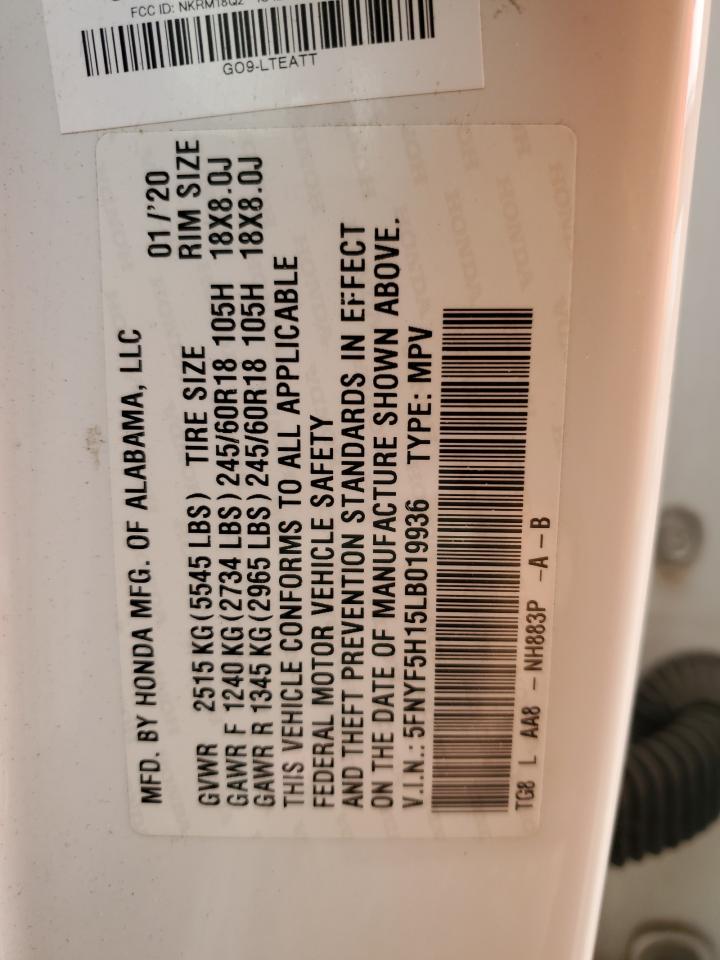 2020 Honda Pilot Lx VIN: 5FNYF5H15LB019936 Lot: 91263875