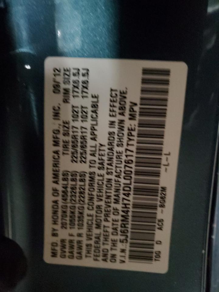 2013 Honda Cr-V Exl VIN: 5J6RM4H74DL007617 Lot: 92726425