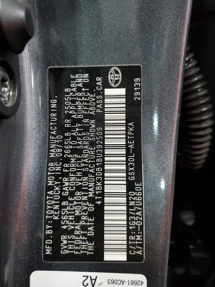 2011 Toyota Avalon Base VIN: 4T1BK3DB1BU392509 Lot: 91038635