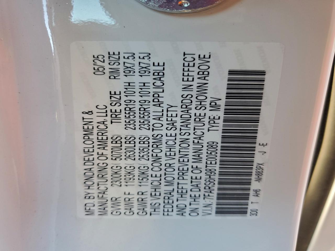 2026 Honda Cr-V Sport Touring VIN: 7FARS6H98TE005089 Lot: 94732665