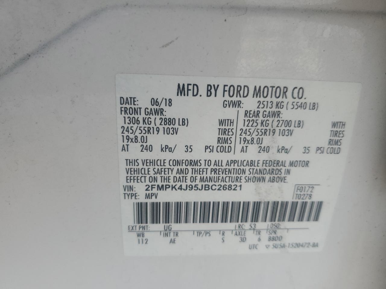 2018 Ford Edge Sel VIN: 2FMPK4J95JBC26821 Lot: 91773235