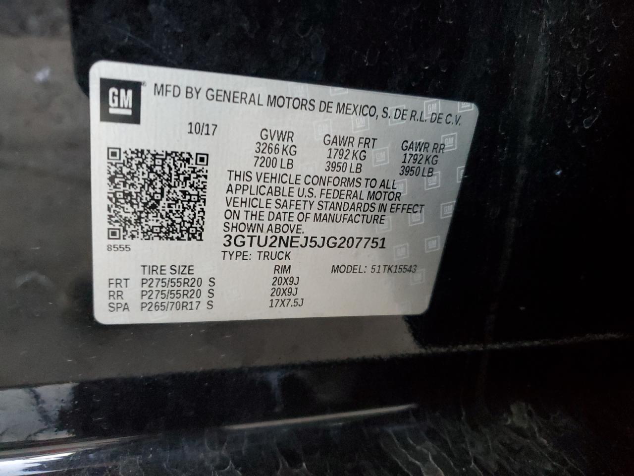 2018 GMC Sierra K1500 Slt VIN: 3GTU2NEJ5JG207751 Lot: 92501825