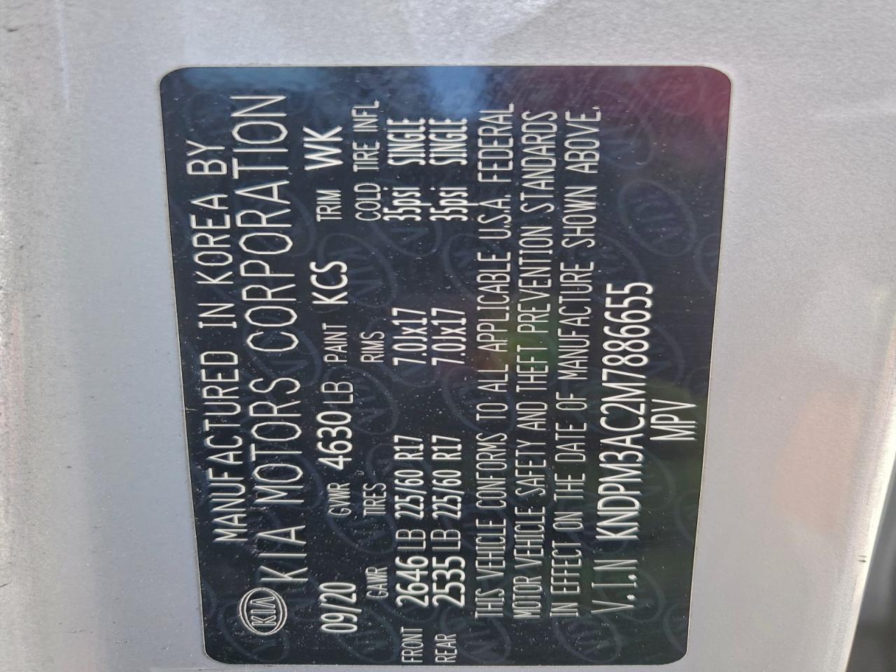 2021 Kia Sportage Lx VIN: KNDPM3AC2M7886655 Lot: 94746175