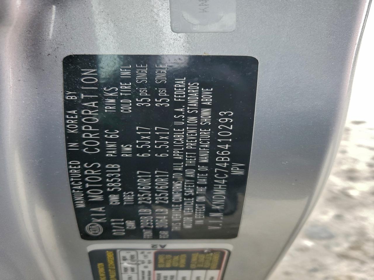 2011 Kia Sedona Ex VIN: KNDMH4C74B6410293 Lot: 94175455