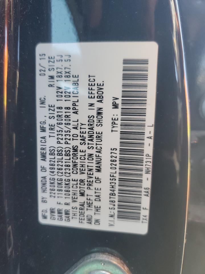 2015 Acura Rdx VIN: 5J8TB4H35FL026275 Lot: 92055935