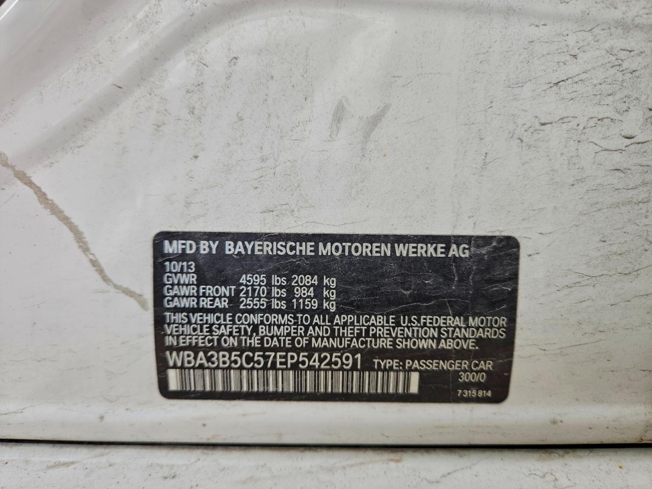 2014 BMW 328 Xi Sulev VIN: WBA3B5C57EP542591 Lot: 94099625