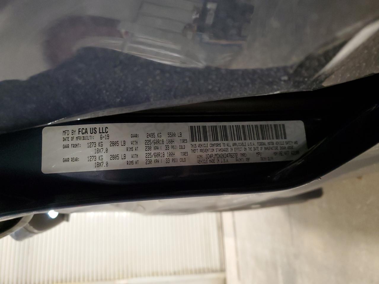 2019 Jeep Cherokee Limited VIN: 1C4PJMDX2KD476272 Lot: 91944845