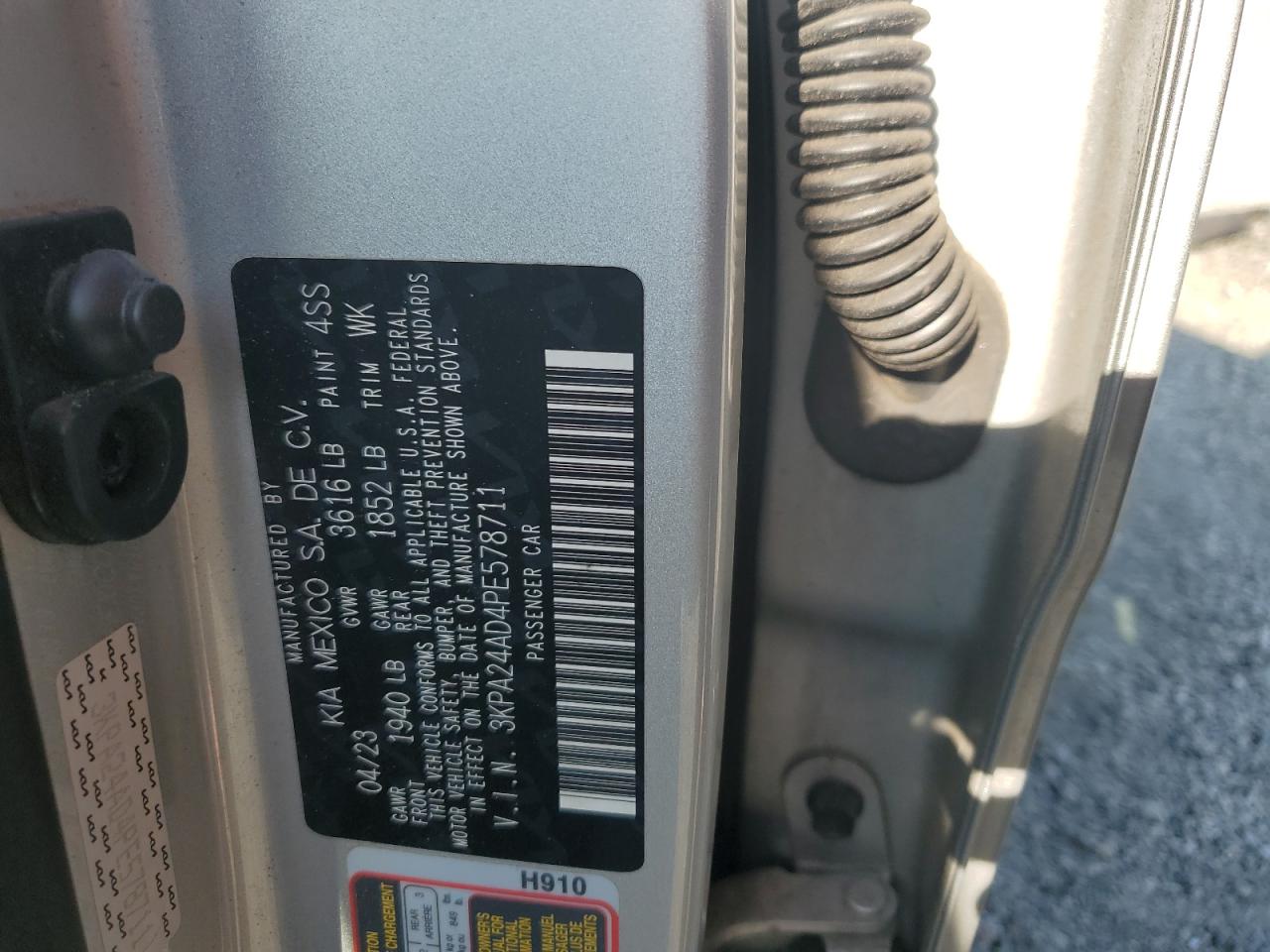 2023 Kia Rio Lx VIN: 3KPA24AD4PE578711 Lot: 93093595