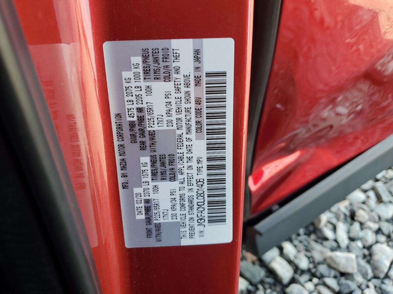 2020 Mazda Cx-5 Touring VIN: JM3KFACM0L0801406 Lot: 93081365