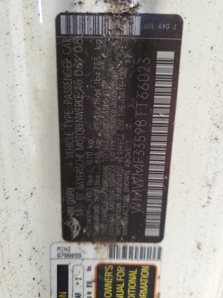 2008 Mini Cooper VIN: WMWMF33598TT66023 Lot: 93354645