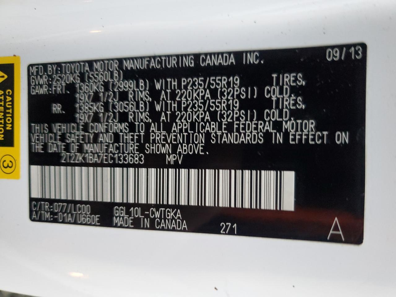 2014 Lexus Rx 350 VIN: 2T2ZK1BA7EC133683 Lot: 92099005