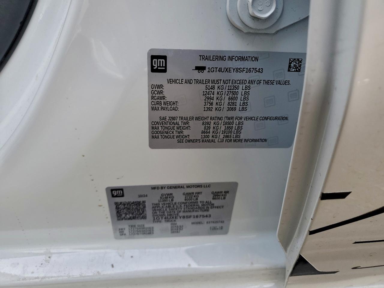 2025 GMC Sierra K2500 Denali Ultimate VIN: 1GT4UXEY8SF167543 Lot: 93051595