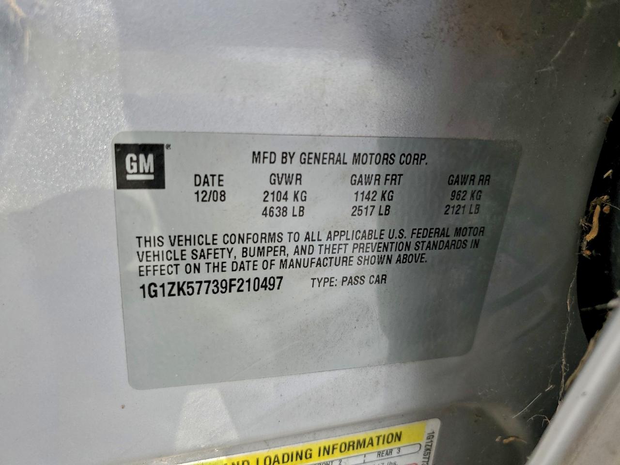 2009 Chevrolet Malibu Ltz VIN: 1G1ZK57739F210497 Lot: 93323485