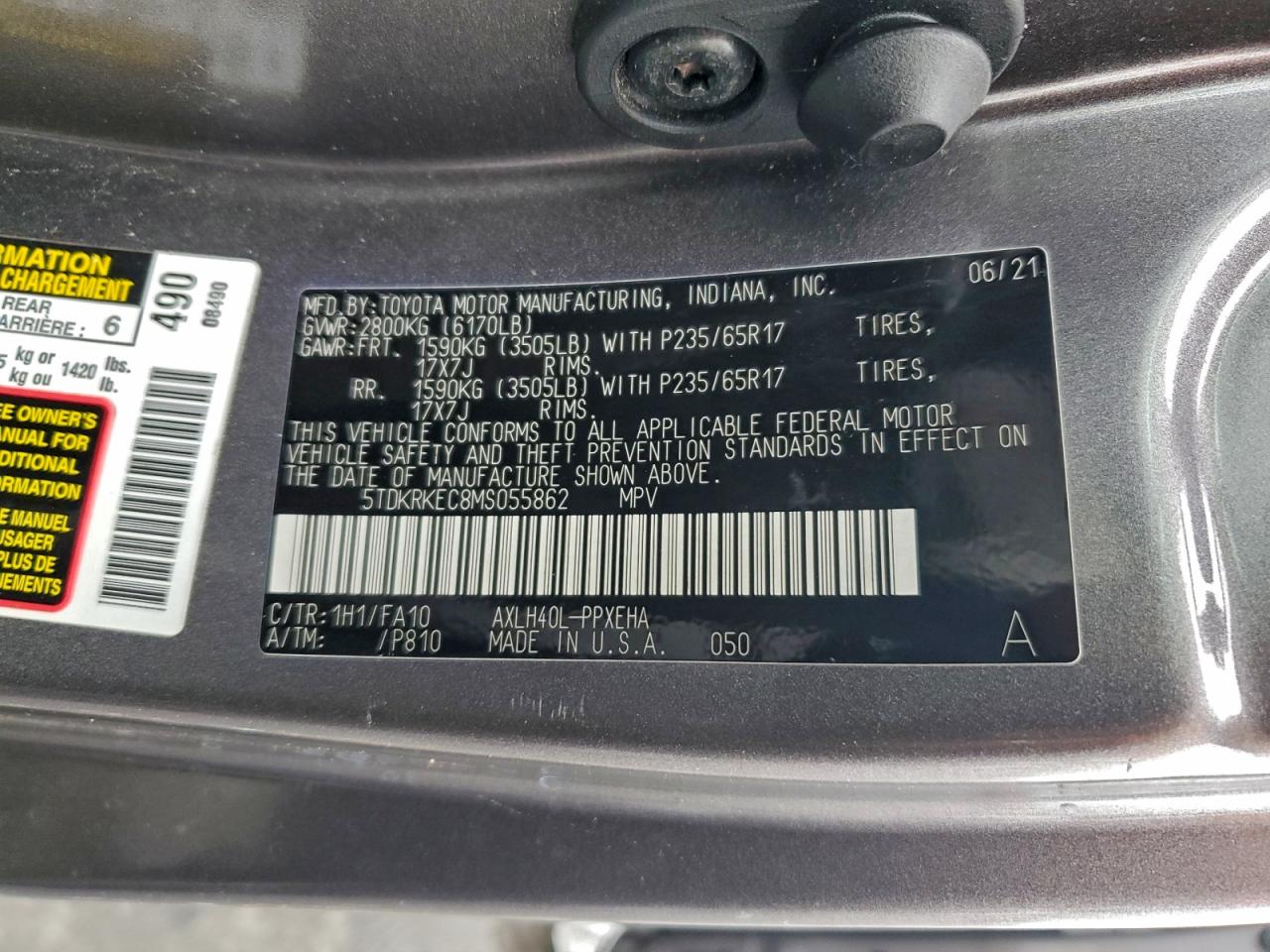 2021 Toyota Sienna Le VIN: 5TDKRKEC8MS055862 Lot: 94538695