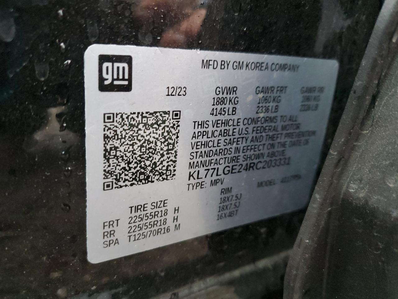 2024 Chevrolet Trax 1Rs VIN: KL77LGE24RC203331 Lot: 91791135