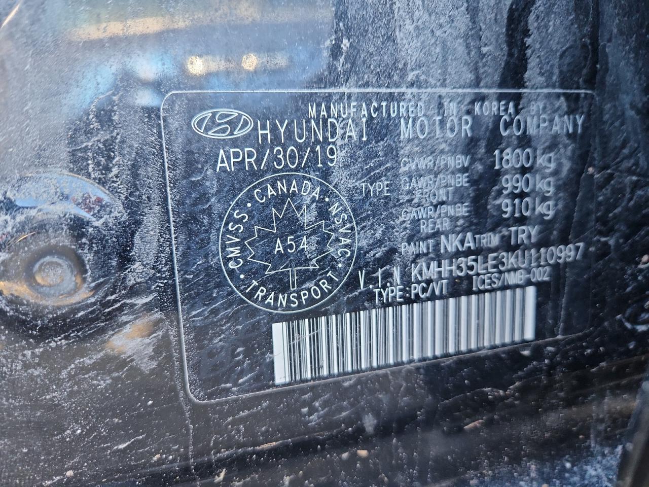 2019 Hyundai Elantra Gt VIN: KMHH35LE3KU110997 Lot: 93234345