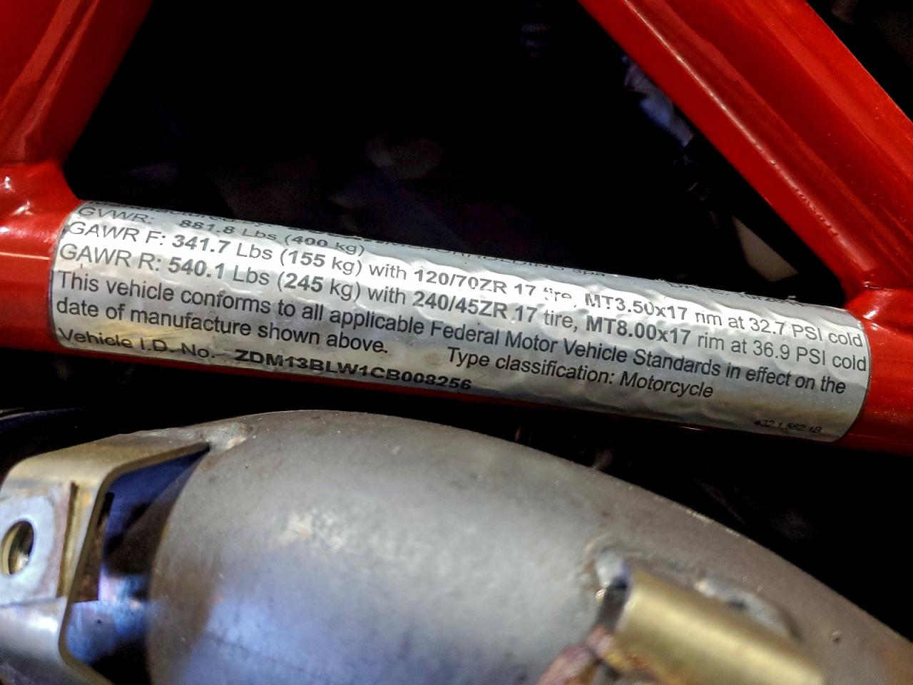 2012 Ducati Diavel VIN: ZDM13BLW1CB008256 Lot: 94128835