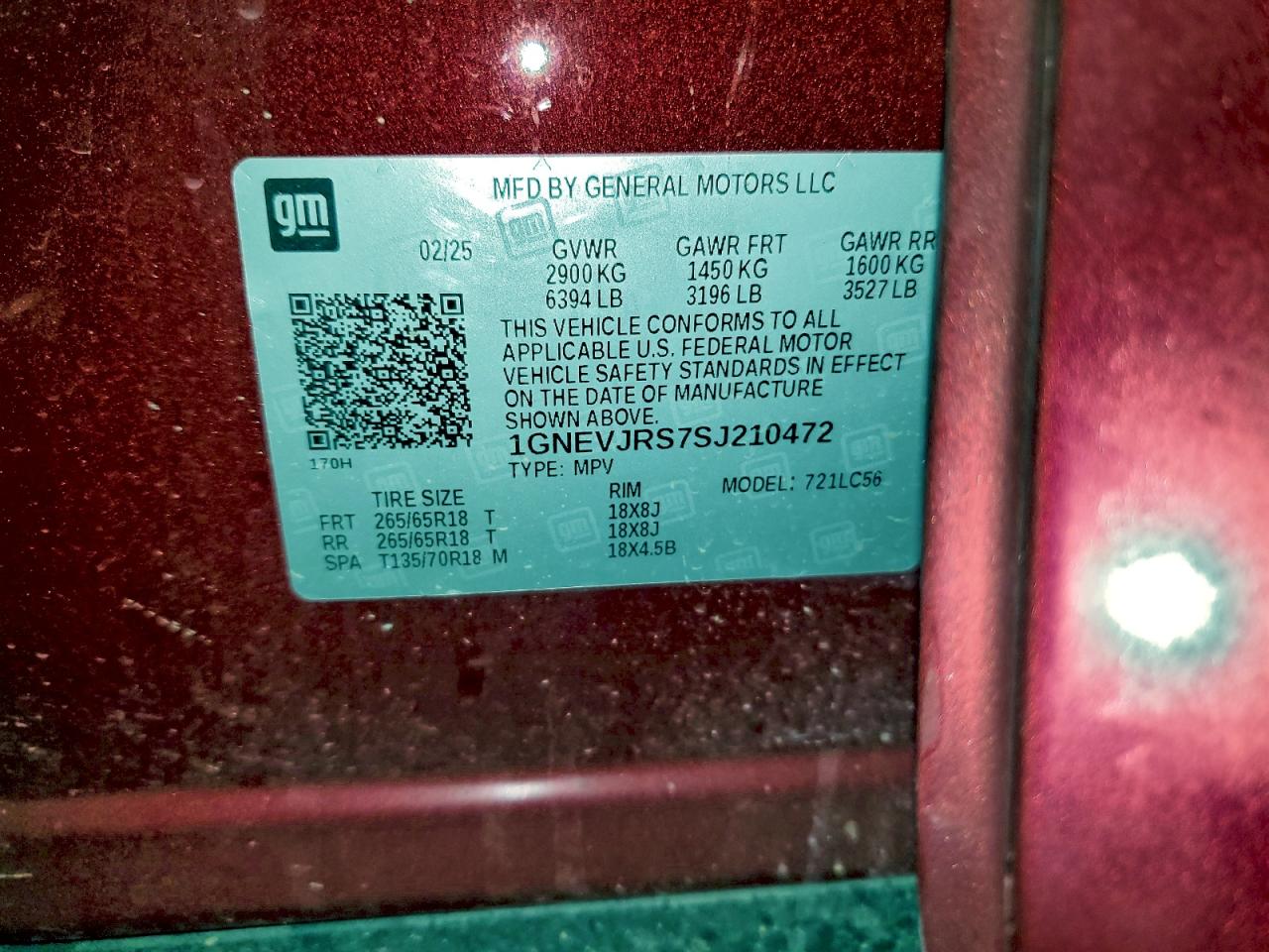 2025 Chevrolet Traverse Z71 VIN: 1GNEVJRS7SJ210472 Lot: 93888035