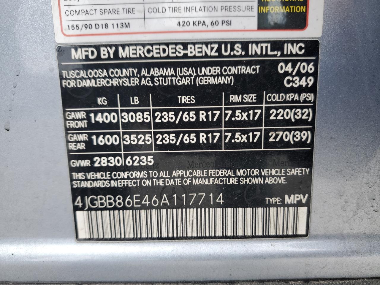 2006 Mercedes-Benz Ml 350 VIN: 4JGBB86E46A117714 Lot: 90594465