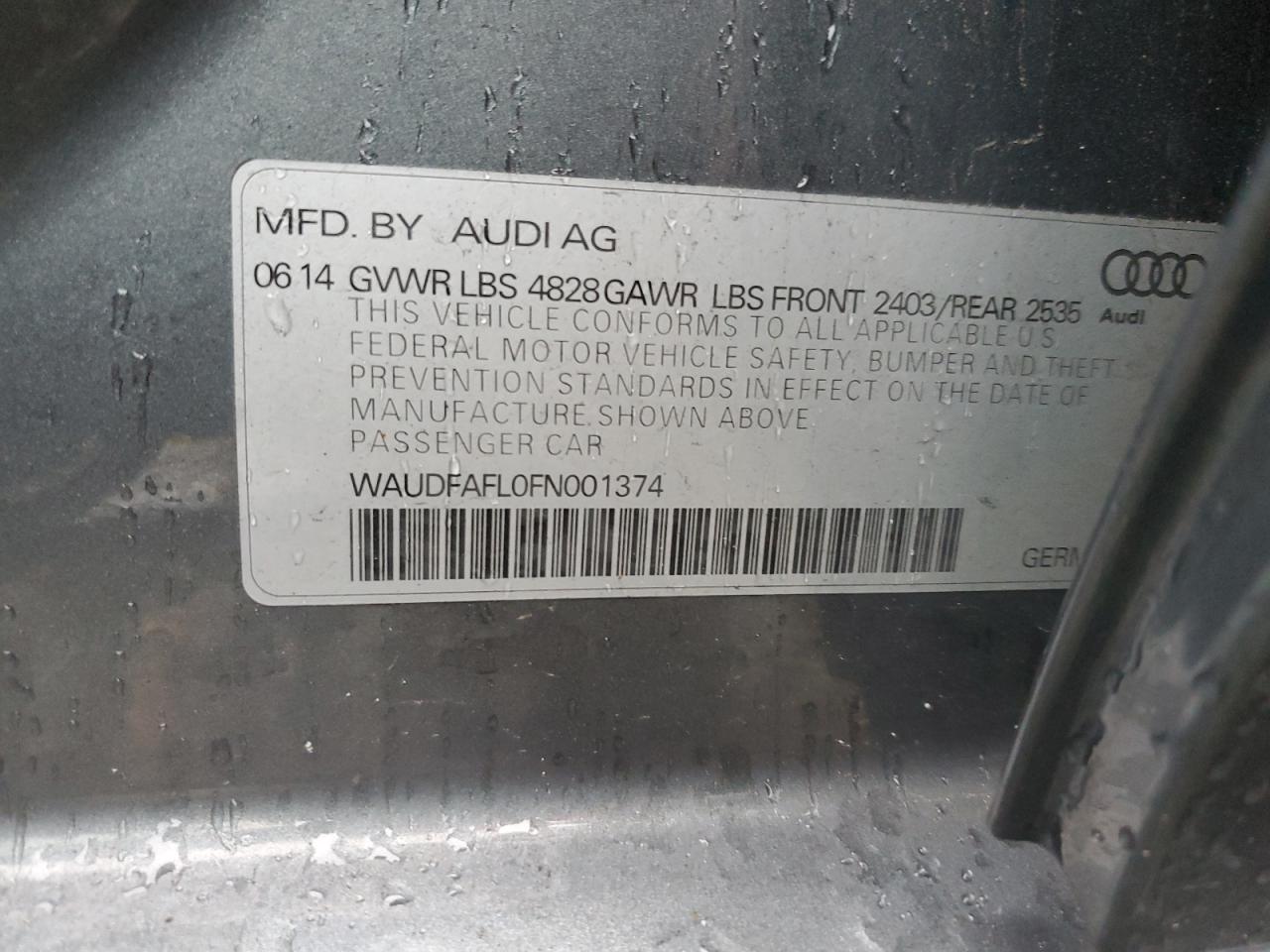 2015 Audi A4 Premium VIN: WAUDFAFL0FN001374 Lot: 82763055