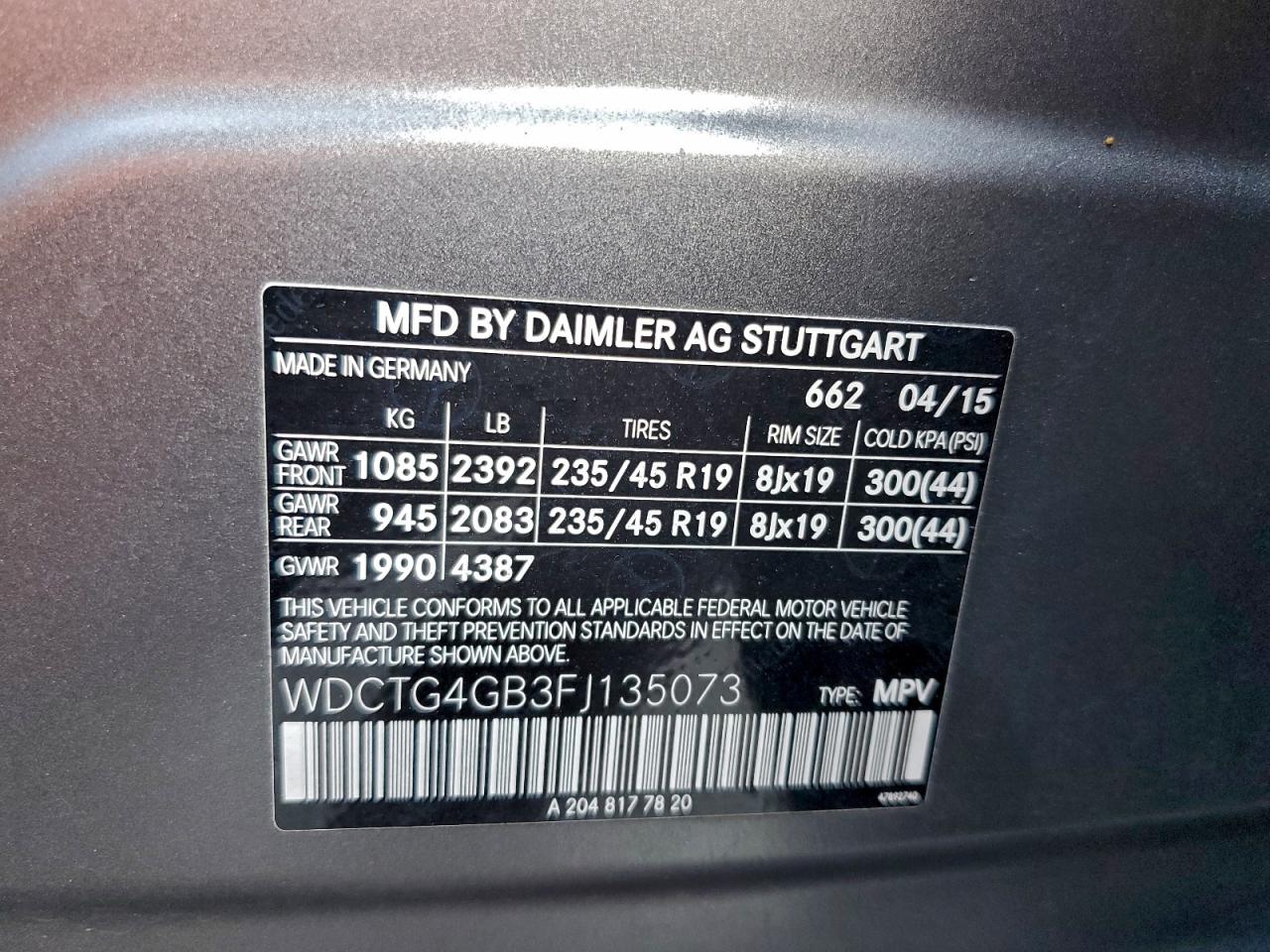 2015 Mercedes-Benz Gla 250 4Matic VIN: WDCTG4GB3FJ135073 Lot: 92048675