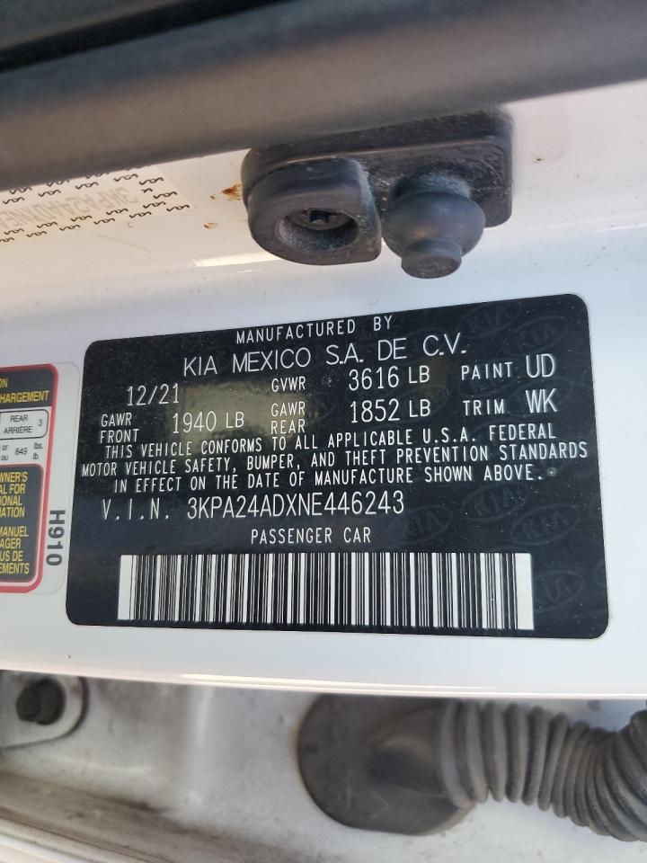 2022 Kia Rio Lx VIN: 3KPA24ADXNE446243 Lot: 91354775