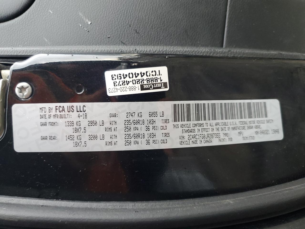 2018 Chrysler Pacifica Touring Plus VIN: 2C4RC1FG0JR287355 Lot: 91245855