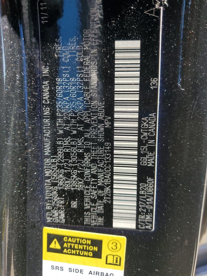 2012 Lexus Rx 350 VIN: 2T2BK1BA0CC133149 Lot: 91554655