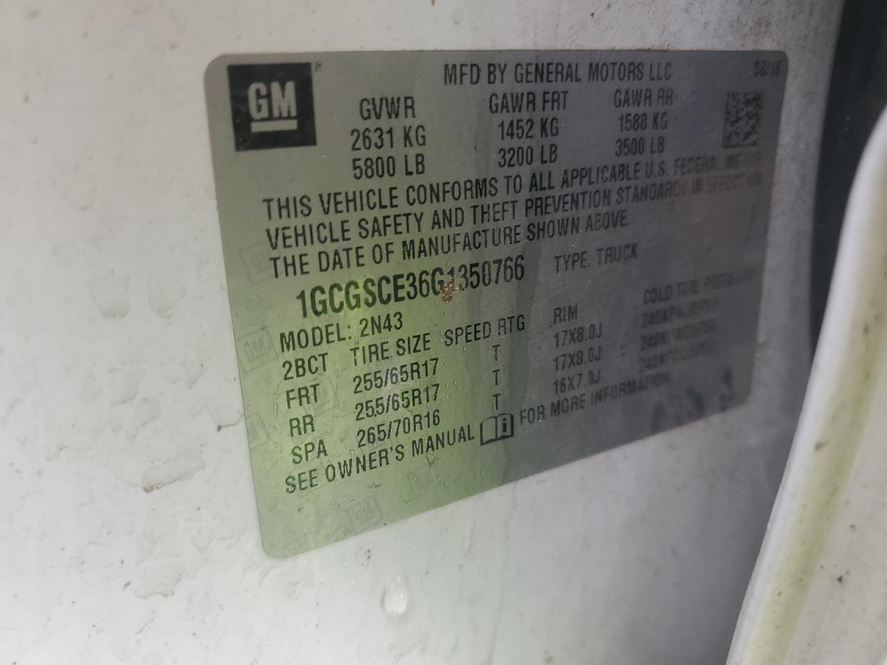 2016 Chevrolet Colorado Lt VIN: 1GCGSCE36G1350766 Lot: 93556445