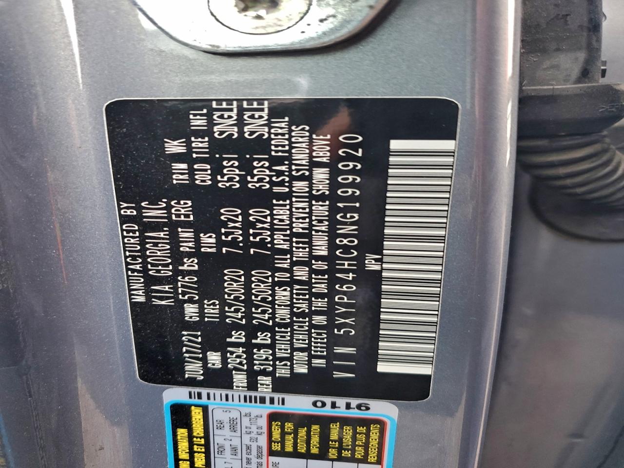 2022 Kia Telluride S VIN: 5XYP64HC8NG199920 Lot: 94449735