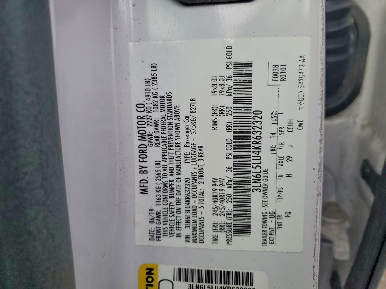 2019 Lincoln Mkz Reserve I VIN: 3LN6L5LU4KR632320 Lot: 94220325