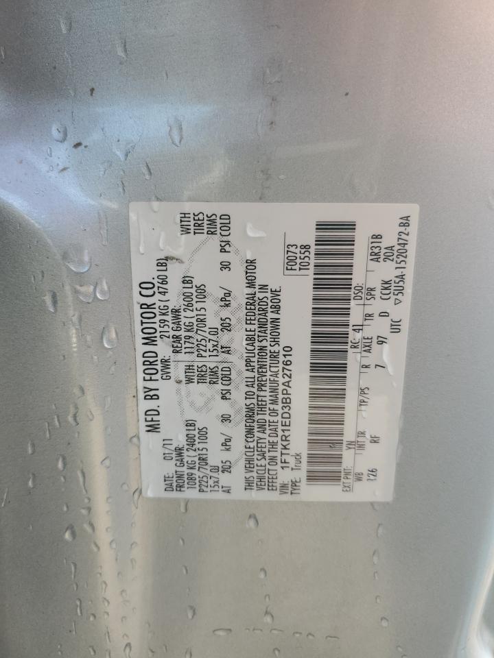 2011 Ford Ranger Super Cab VIN: 1FTKR1ED3BPA27610 Lot: 90746105