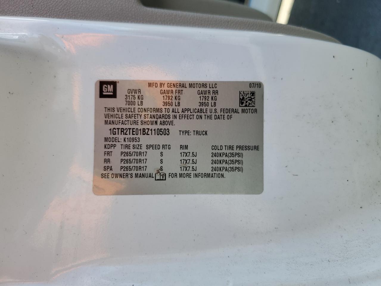 2011 GMC Sierra K1500 VIN: 1GTR2TE01BZ110503 Lot: 91269085
