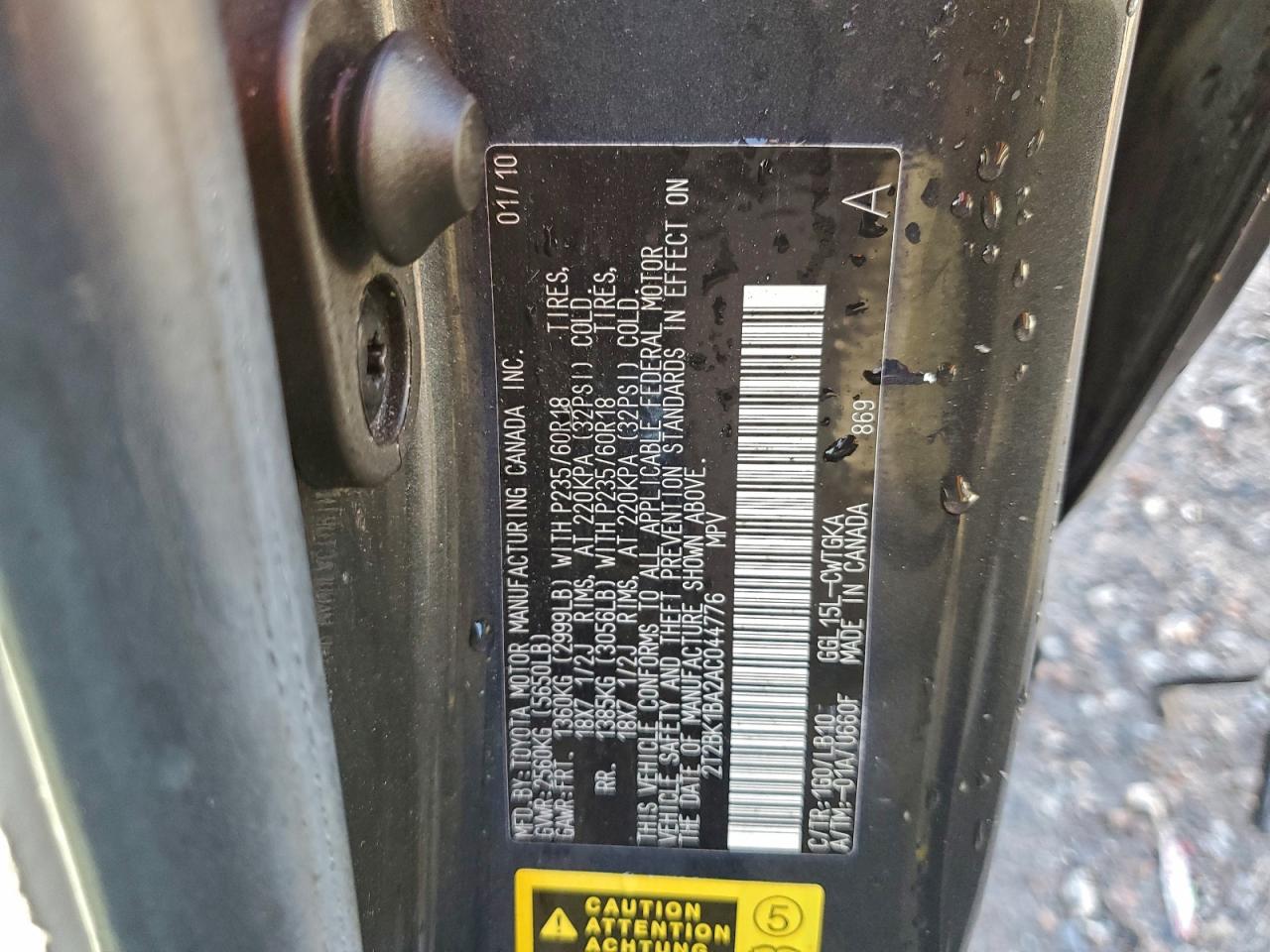 2010 Lexus Rx 350 VIN: 2T2BK1BA2AC044776 Lot: 94221805